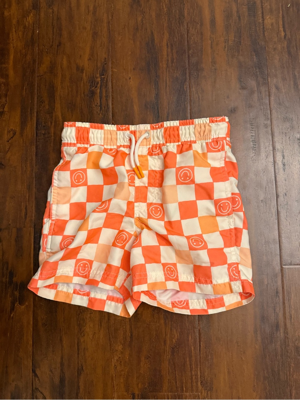 Cat & Jack Orange Check Swim trunks with Smiley Pattern